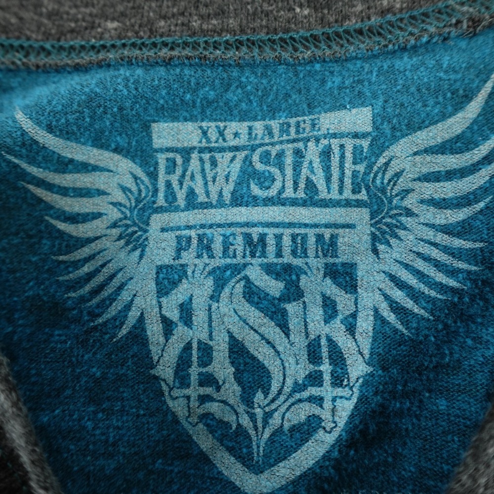 Raw State Shirt Mens XXL Blue Redemption Spell Out Graphic Waffle Thermal Flaws - Picture 2 of 11